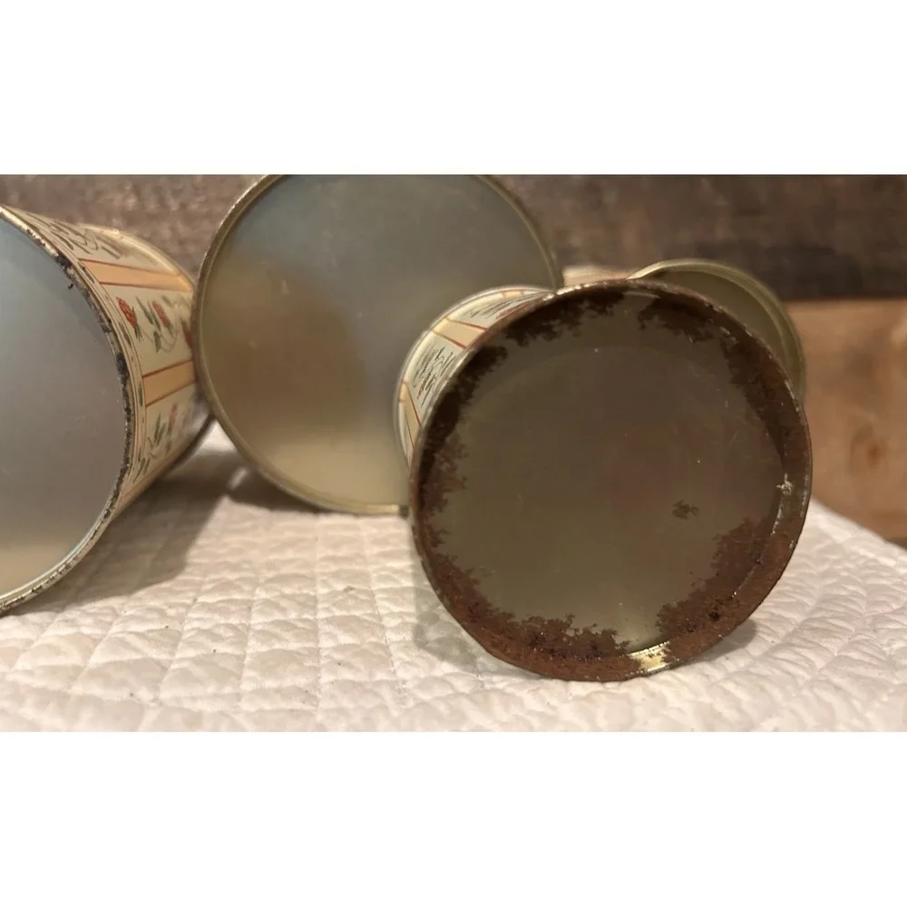 Vintage Metal‎ Tin Canister Set Of 4 Nesting Containers Some Wear Cottage Core